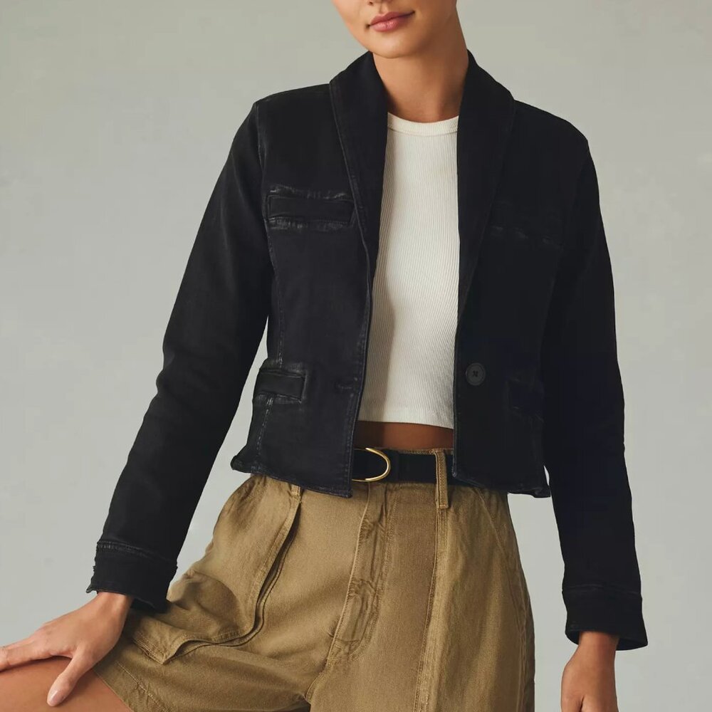 NWT Anthropologie Pilcro Denim Four-Pocket Blazer Black Size M